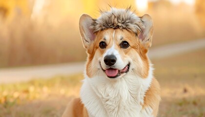 Adorable corgi with autumnal backdrop