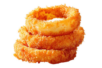 Delicious stack of crispy golden fried onion rings isolated on a transparent background