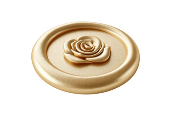 Elegant golden rose seal emblem with intricate floral design, cut out