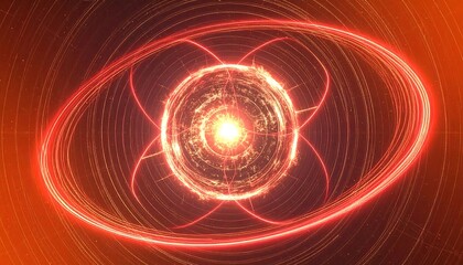 Abstract fiery orb within concentric rings