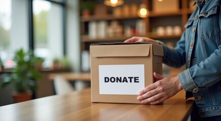 Someone holding a box with a donation sign on it