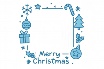 Merry christmas holiday doodle line art frame with festive seasonal elements on transparent background