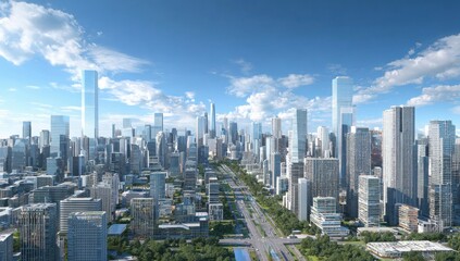 Obraz premium 3D rendering of the city skyline with modern buildings and roads, showcasing a high-tech urban landscape