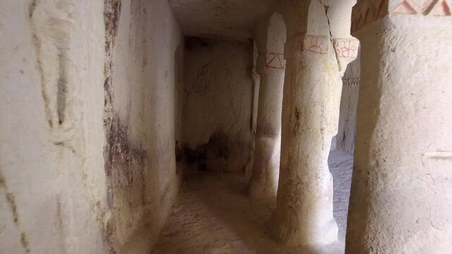 The interior of the main hall in the ancient Hallach Monastery, Ortahisar, Cappadocia, Turkiye