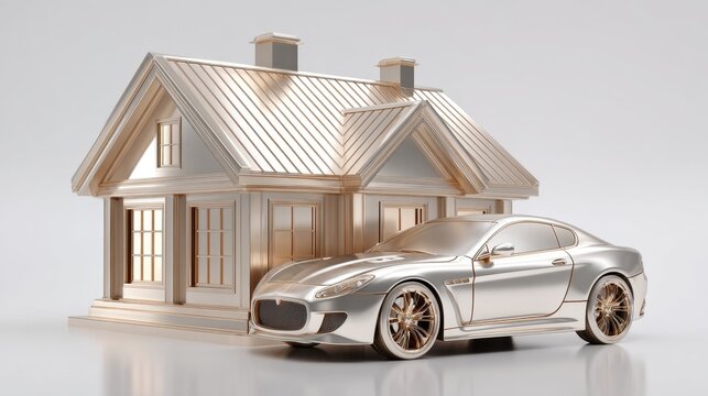 Luxury House and Sports Car A Dream Home and Vehicle Representation Ideal for Real Estate and Automotive Advertising