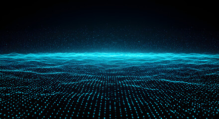 Abstract Blue Particle Waveforms and Data Stream Visualization on Dark Backdrop, Representing Futuristic Technology and Connectivity for Dynamic Digital Visualizations