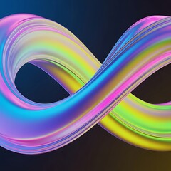 A vibrant, swirling infinity symbol, showcasing a mesmerizing gradient of iridescent colors against a dark backdrop.