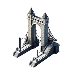 Medieval stone bridge with towers and drawbridge