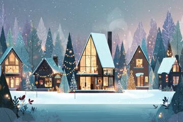 Christmas Background Illustration with Snowy Effects to use for Posters, Covers, Copyspace, and Greeting Card Designs