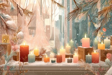 Christmas Background Illustration with Snowy Effects to use for Posters, Covers, Copyspace, and Greeting Card Designs