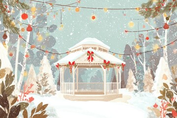 Christmas Background Illustration with Snowy Effects to use for Posters, Covers, Copyspace, and Greeting Card Designs