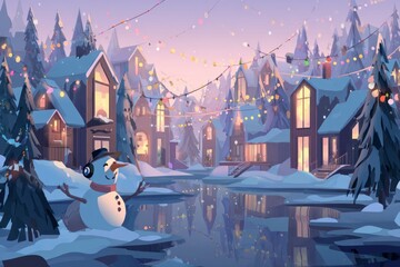 Christmas Background Illustration with Snowy Effects to use for Posters, Covers, Copyspace, and Greeting Card Designs