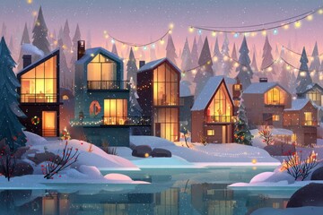 Christmas Background Illustration with Snowy Effects to use for Posters, Covers, Copyspace, and Greeting Card Designs