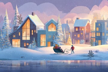 Christmas Background Illustration with Snowy Effects to use for Posters, Covers, Copyspace, and Greeting Card Designs