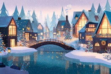 Christmas Background Illustration with Snowy Effects to use for Posters, Covers, Copyspace, and Greeting Card Designs