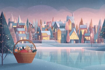 Christmas Background Illustration with Snowy Effects to use for Posters, Covers, Copyspace, and Greeting Card Designs