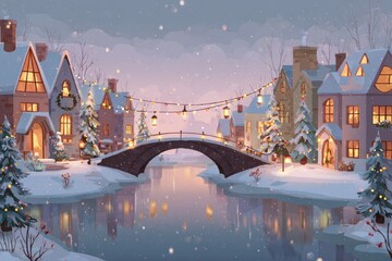 Christmas Background Illustration with Snowy Effects to use for Posters, Covers, Copyspace, and Greeting Card Designs