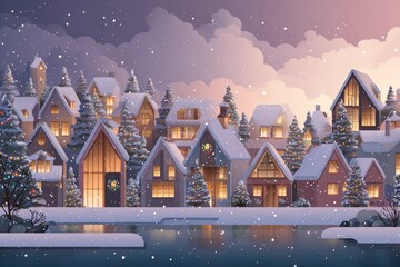 Christmas Background Illustration with Snowy Effects to use for Posters, Covers, Copyspace, and Greeting Card Designs