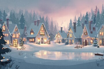 Christmas Background Illustration with Snowy Effects to use for Posters, Covers, Copyspace, and Greeting Card Designs