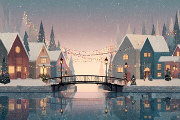 Christmas Background Illustration with Snowy Effects to use for Posters, Covers, Copyspace, and Greeting Card Designs