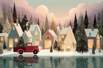 Christmas Background Illustration with Snowy Effects to use for Posters, Covers, Copyspace, and Greeting Card Designs