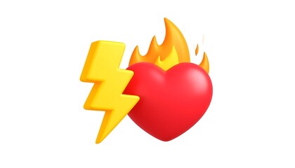 A 3D heart with flames and lightning