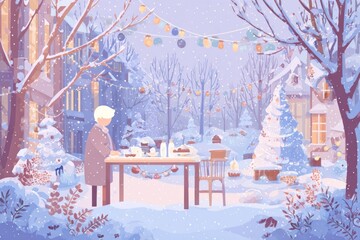 Christmas Background Illustration with Snowy Effects to use for Posters, Covers, Copyspace, and Greeting Card Designs