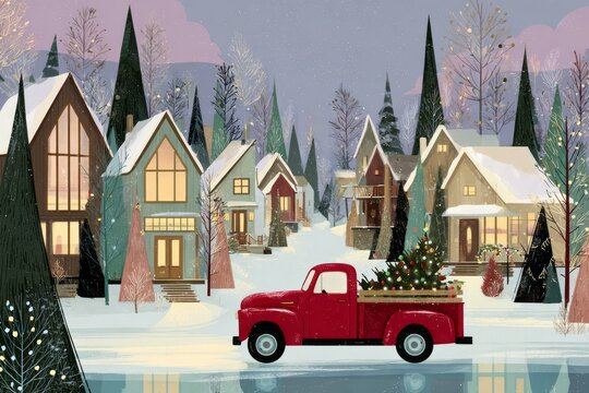 Christmas Background Illustration with Snowy Effects to use for Posters, Covers, Copyspace, and Greeting Card Designs