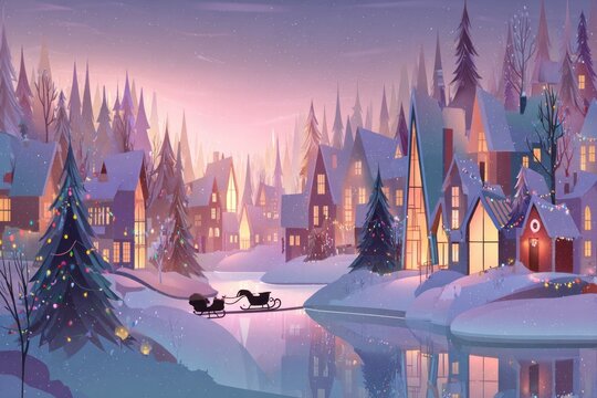 Christmas Background Illustration with Snowy Effects to use for Posters, Covers, Copyspace, and Greeting Card Designs
