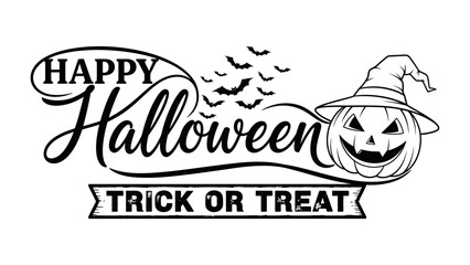 Spooktacular Greetings: Festive black and white Halloween greeting with pumpkin and bats, ready to embrace the spirit of Halloween