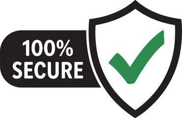 Illustration of 100 secure badge with green check mark isolated on white background