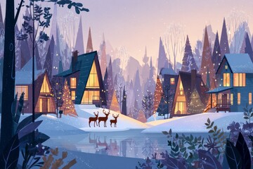 Christmas Background Illustration with Snowy Effects to use for Posters, Covers, Copyspace, and Greeting Card Designs