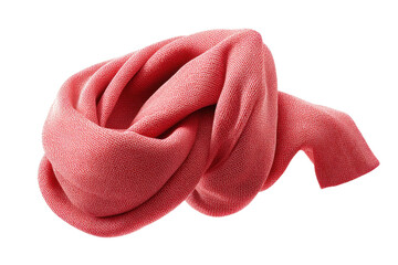 Red knit scarf with elegant drape on black background, cut out