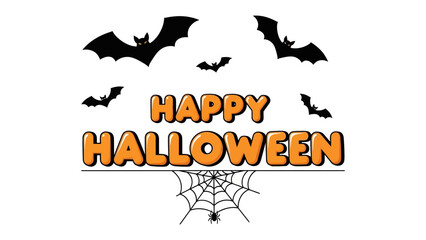 Halloween Graphic with Bats and Cobweb: An engaging Halloween illustration, depicting the phrase HAPPY HALLOWEEN accompanied by a cluster of bats and spider web.