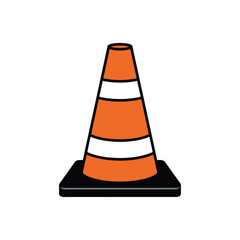 Vibrant Orange and White Traffic Cone Vector Illustration for Road Work, Safety, and Construction Zones