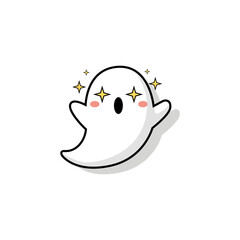 Adorable Sparkling Ghost Icon – Cute Halloween Spirit Vector Illustration