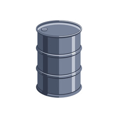 Industrial metal barrel or oil drum, a sturdy gray container for liquid storage and transportation, isolated on white background