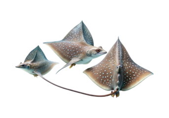 Three Spotted Eagle Rays Gracefully Gliding in a Pristine Aquatic Environment