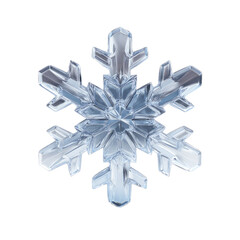 Clear crystalline snowflake geometric winter ice formation isolated.
