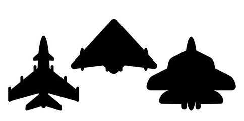 jet fighters silhouette style vector collection. For patriotic independence day illustration. Aircraft for war or military service
