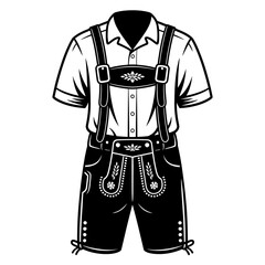 Oktoberfest Outfit Lederhosen and Shirt Traditional Bavarian Costume Black and White Vector Illustration Celebrating German Culture and Heritage