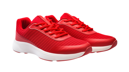 Vibrant red running shoes with sleek design offer style and comfort for athletes, perfect for fitness enthusiasts seeking performance and modern footwear trends