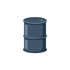 Sturdy Dark Blue Metal Industrial Oil Barrel Drum Container Isolated on Clean White Background.