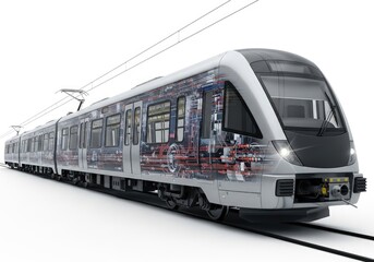 Fototapeta premium Modern electric train isolated on white background, a symbol of contemporary transportation and travel