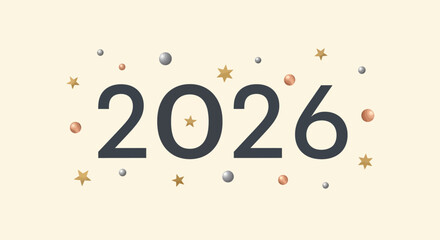 Minimalist Festive 2026 New Year Number with Stars and Spheres Decoration