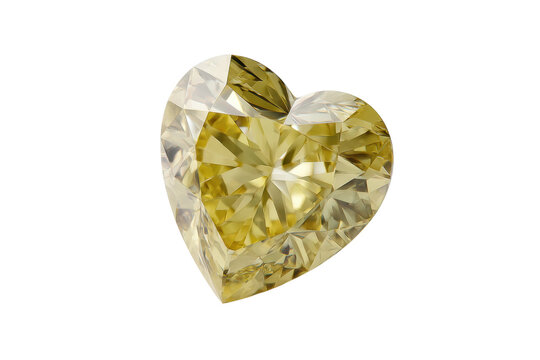 Heart-shaped yellow diamond gemstone with intricate facets, cut out