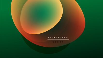 Abstract design features flowing shapes, vibrant colors. Gradient blends orange, yellow, green against dark backdrop. Minimalist aesthetic.