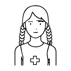 A girl with braided hair and a cross on her shirt. She is smiling