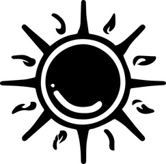 Sun with a smiling face. The sun is black and white