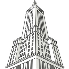 Fototapeta premium A simple architectural sketch of a modern city building with glass windows